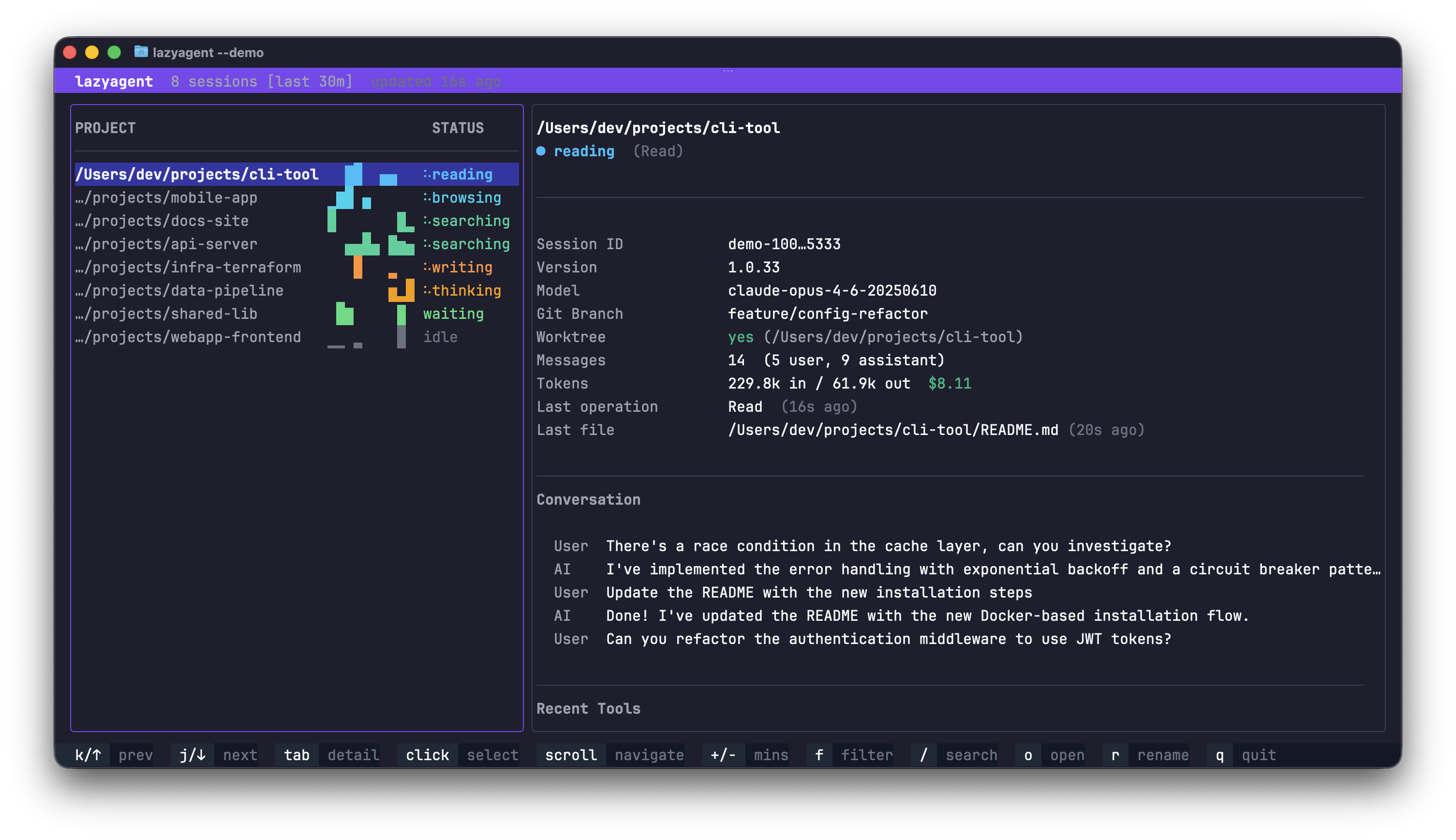 lazyagent terminal dashboard